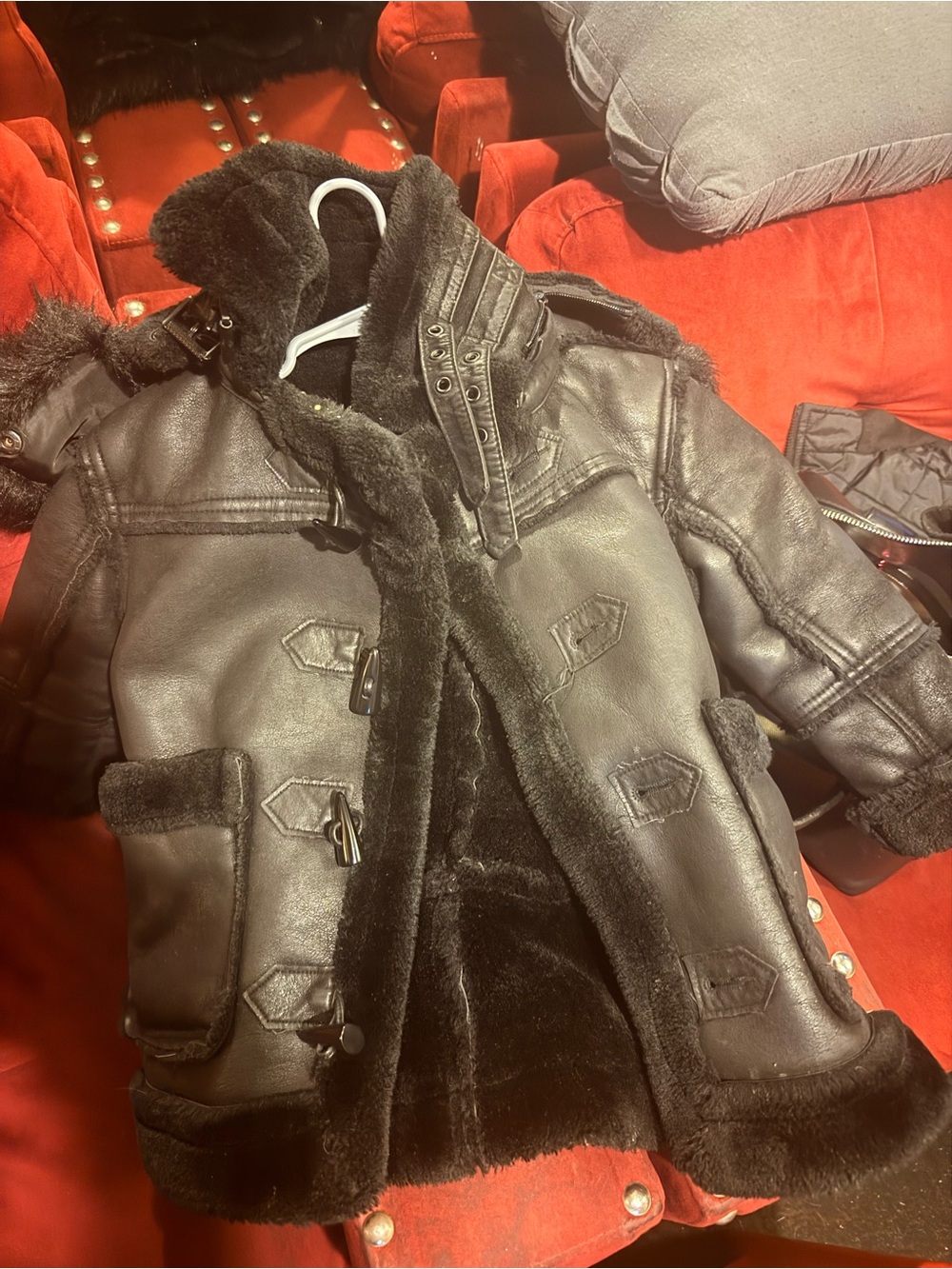 Jordan Craig Kids Black Faux Shearling Toggle Pea Coat
